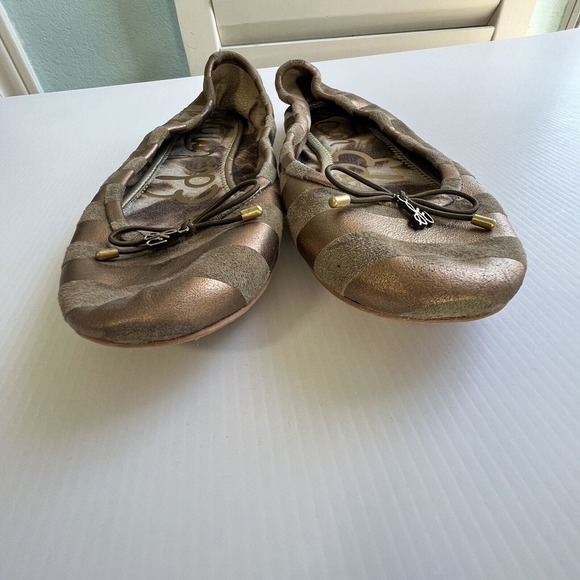 Sam Edelman Ballerina Flats Size 6 Felicia Leather Brown Rose Gold Stripes - Picture 3 of 10